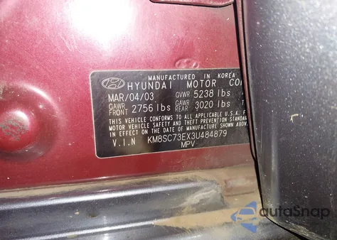 2003 Hyundai Santa Fe Gls/Lx из США, поврежденный, VIN KM8SC73EX3U484879